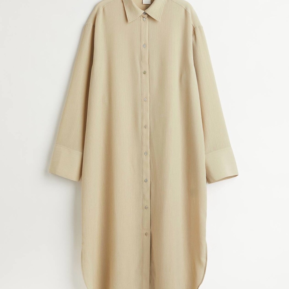 H&M Beige Long Button-Up Shirt Dress